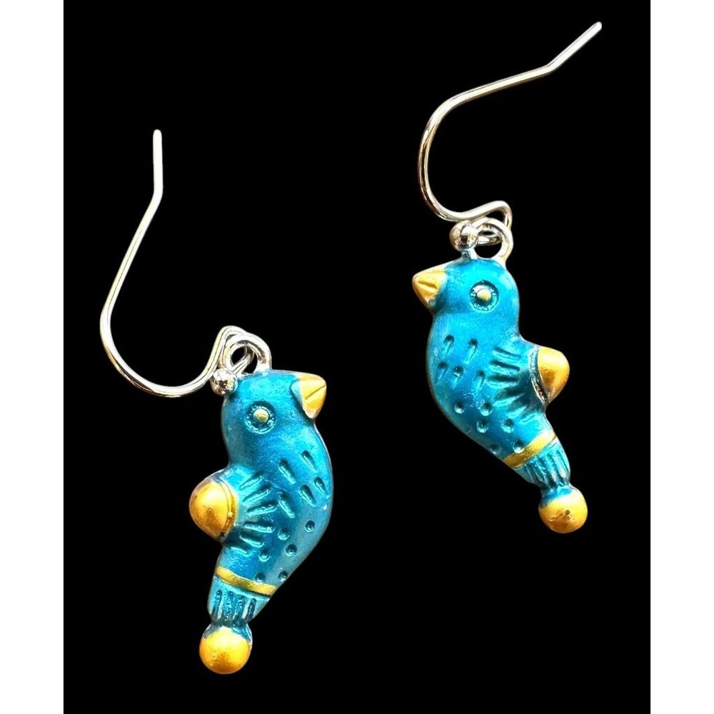 Bluebird Earrings New Painted Metal Dangle Hooks Bird Watcher Gift Birthday